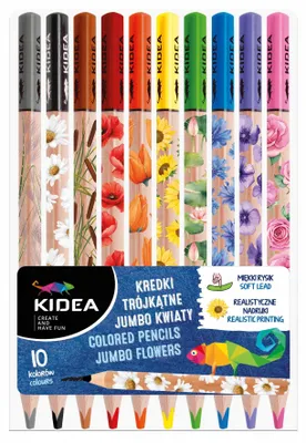Obrázok produktu pre Jumbo trojuholníkové ceruzky 10 farieb kvety Kidea