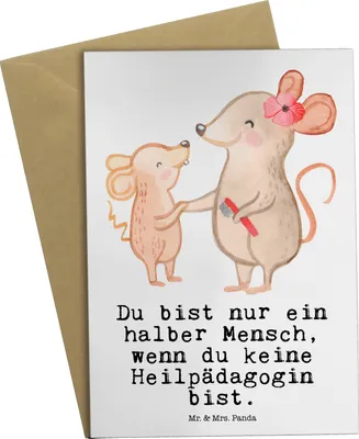 Produktbild von Mr. & Mrs. Panda Grußkarte Heilpädagogin Herz - Weiß - Geschenk, Heilpädagogik, Ausbildung, einladungskarten, Grußkarten, Lustig, Spruch, jubiläumskarte, Klappkarte