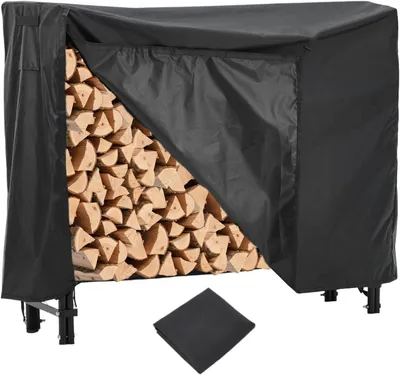 Produktbild von Kaminholzregal Außenbereich 122 cm mit Wasserdichter Abdeckung, Brennholzregal aus Stahl mit 600D Oxford-Schutzhülle, Kaminholzständer für Garten und Terrasse, Schwarz