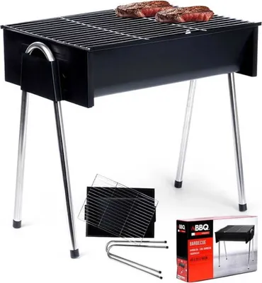 Obrázok produktu pre Turistický gril na drevené uhlie 48x33x46cm prenosný nerezový čierny