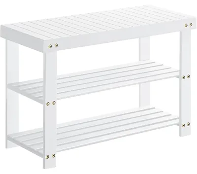 Produktbild von Schuhbank Schuhregal - Bambus - 3 Ebenen - Tragkraft 120 kg - Für Flur, Bad, Wohnzimmer - Weiß