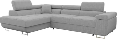 Produktbild von MIRJAN24 Ecksofa Torezio Cord, Stilvoll Eckcouch mit Bettkasten und Schlaffunktion, Einstellbare Kopfstützen, 274x203x70-90 cm (Farbe: Poso 110, Seite: Links)
