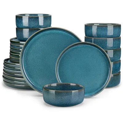 Image de Service de table en faïence, vancasso 24-St Service combiné, set de vaisselle avec bols à céréales, assiettes à dessert et assiettes à manger pour 8 personnes