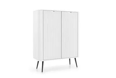 Zdjęcie produktu dla Komoda ZORA z 2 drzwiczkami, biała, z czarnymi nogami – 103 × 129 × 39 cm