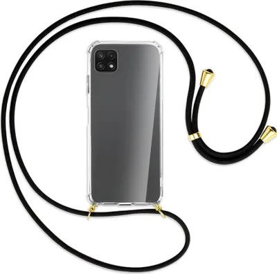 Produktbild von Handykette Backcover-Schutzhülle mit Band (Metall goldfarben) für Samsung Galaxy A22 5G (A226) - schwarz