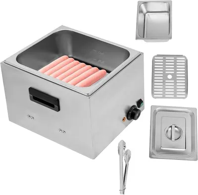 Obrázek produktu pro Elektrický ohřívač párků, 1300 W, nerezová ocel, s držákem na potraviny, parní mřížkou a víkem, regulátor teploty 50-300?, gastro zařízení pro ohřívání párků, objem 10 litrů