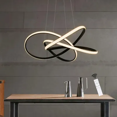 Image de Suspension LED ZMH pour salon, lampe suspendue noire, hauteur réglable, diamètre 62 cm, 62W, abat-jour en forme de cercle, lustre à intensité variable avec télécommande