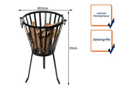 Image de Brasero, foyer, poêle à bois, poignées, Ø 35 cm, hauteur 59 cm, trois pieds