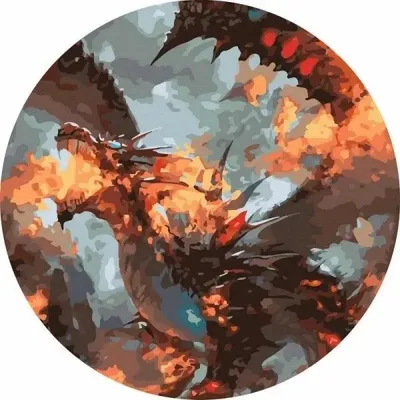 Image de Peinture par numéros ronde - Dragon 40 cm - Your Hobby