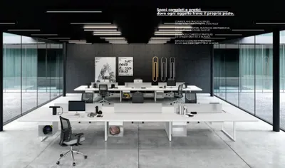 Image de Bureau informatique, bureau de travail, comptoir pour 6 personnes, table pour ordinateur portable, tables de travail