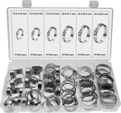 Produktbild von 75 x Edelstahl 1 Ohrschlauchschellen Klemmschelle Schlauchklemme Ø 12.8-28.6 mm
