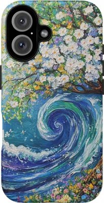 Produktbild von Blühender Baum und Ozeanwelle – Hülle Kompatibel mit iPhone 16