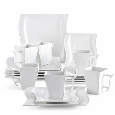 Obrázek produktu pro MALACASA, řada Flora, 18 ks. Sada porcelánového nádobí pro 6 osob, 6 šálků 220 ml, 6 podšálků, každý pro 6 osob