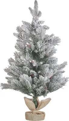 Produktbild von BELIANI Künstlicher Weihnachtsbaum Grün 90 cm im Jutesack mit LED Beleuchtung Gefrostet Kleiner Baum Weihnachtsdeko