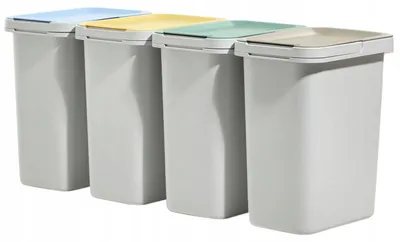 Obrázok produktu pre Triedenie odpadu a recyklácia – sada odpadkových košov 4 x 12 l – s držiakom – celkom 48 l