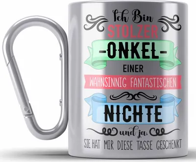Produktbild von Trendation - Onkel Geschenk von Nichte Lustige Edelstahl Tasse Karabiner Spruch Geschenke für Onkel Nichten Geschenkidee (Silber)