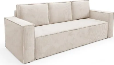 Produktbild von BETTSO Beige Kordsofa RODA mit Schlaffunktion Bettkasten 3-Sitzer Polstersofa Wohnzimmermöbel