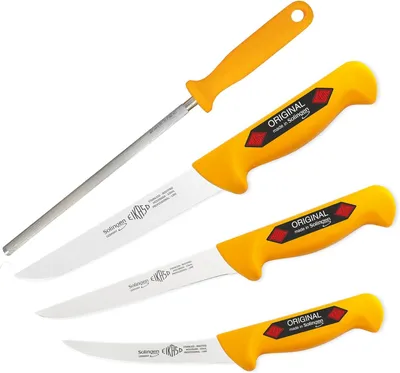 Produktbild von EIKASO Solingen Germany 4-Teiliges Profi Messer Set, geeignet als Metzgermesser, Fleischermesser, Schlachtermesser, Ausbeinmesser & Kochmesser