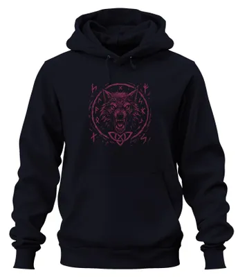 Obrázek produktu pro Viking Wolf Runes Grunge Nordic Celtic Knot Pattern Viking Uni mikina s kapucí, Navy, L