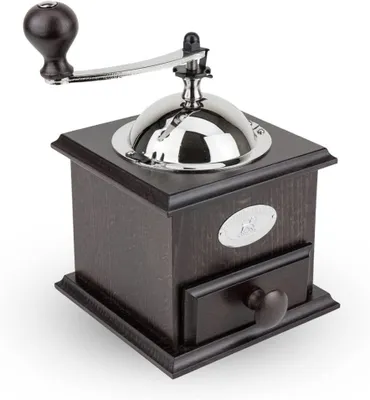 Produktbild von - Manuelle Kaffeemühle Nostalgie - Einstellbares Stahlmahlwerk - Höhe: 21 cm - Nostalgische Mühle mit Einfülltrichter - Schokoladenbraunes Buchenholz