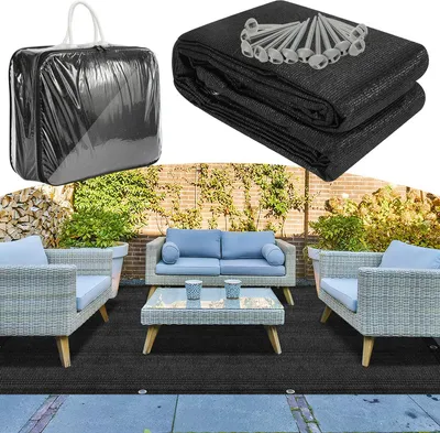 Produktbild von Jayseuw Vorzeltteppich 300x400cm Zeltteppich aus HDPE Outdoor Camping Teppich inkl Tragetasche Zubehör Schwarz