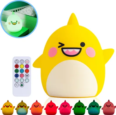 Produktbild von Kadoing® Babyhai Nachtlicht (Groß) - mit Tippfunktion und Fernbedienung - wiederaufladbar - Kinderlampe - Babylampe - Tischlampe - Kinderspielzeug