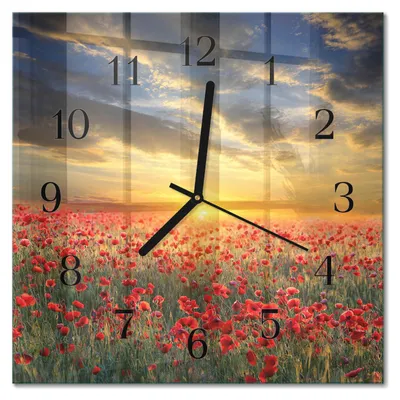 Produktbild von Tulup Glasuhr Wanduhr Küchenuhr Echt-Glas 30x30 cm Modern Dekorativ Geräuschlos Schwarzen Zeigern - Mohnfeld