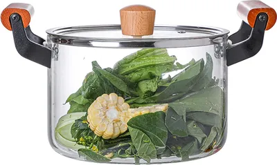 Produktbild von Glastopf zum Kochen mit Holzgriff, Transparenter Glas-Suppentopf für Zuhause Küche Restaurant,3.5l