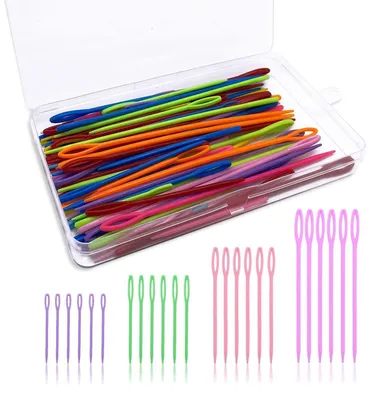 Produktbild von Nähnadeln Kunststoff 100 Stück 4 Größen Stumpfe Nadeln für Nähen Stricken DIY 5.5cm-15cm Zufällige Farbe