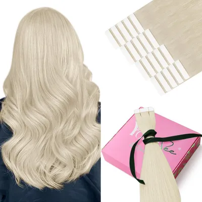 Obrázek produktu pro Pásky na prodlužování vlasů, přírodní vlasy, platinová blond, 35 cm, 50 g, Remy, neviditelné