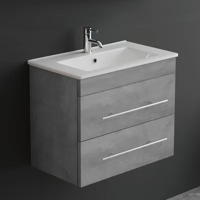 Produktbild von Alpenberger Waschbecken Badezimmer Waschtisch mit Unterschrank 60 cm Breit Hängend | Gäste WC Waschbecken mit Unterschrank Bad Möbel Modern Set | Kleiner Waschbeckenunterschrank Grau
