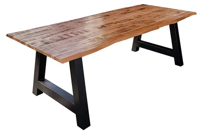 Produktbild von Esstisch Baumkante Massiv Mango naturfarben 180 x 90 schwarz A-Gestell DORA