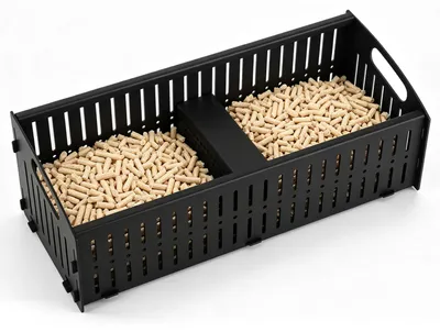 Immagine prodotto di Ikodm, cestello per pellet, 48 x 20 x 17 cm, 2 compartimenti, acciaio nero, cestello per pellet con paletta, adatto per stufe a pellet e focolari