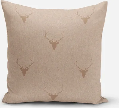 Produktbild von SCHÖNER LEBEN. Kissenhülle Jacquard Hirschkopf Geweih beige hellbraun Größe 50x50cm (HxB) 50x50cm (HxB) Größe