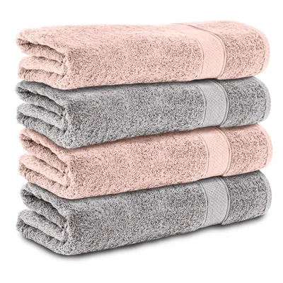 Produktbild von Komfortec 4er Duschtücher 70x140 cm Set aus 100% Baumwolle, 470g/m², Frottee, Weich, Silber/Rosa