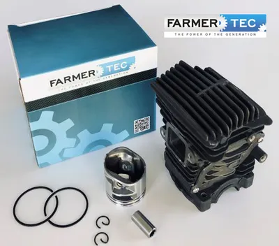 A product shot of a chainsaw cylinder kit with its packaging.