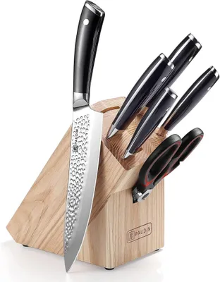 Produktbild von PAUDIN Messerblock Set 7-tlg Carbon Edelstahl Ultra scharfe Kochmesser