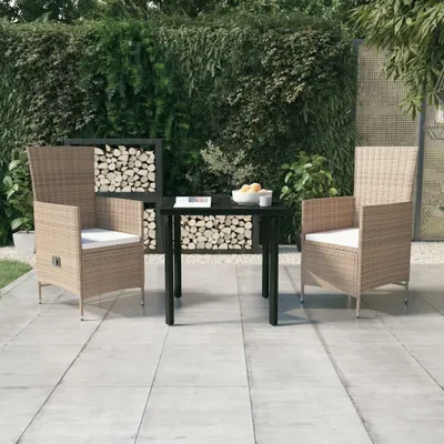 Image de The Living Store Ensemble de jardin 3 pièces avec coussins Beige