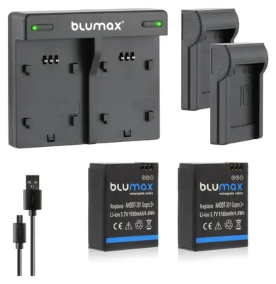 Produktbild von 2x Akku + Lader für GoPro Hero3 AHDBT-301 AHDBT-302 AHDBT-201 1180 mAh