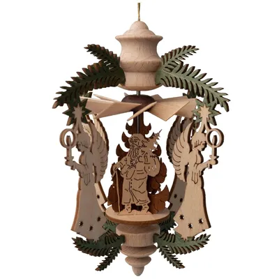 Produktbild von Kreißl Hängepyramide Zweig 13 cm, Modell:Weihnachtsmann mit Engel