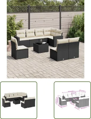 Produktbild von The Living Store 9-tlg. Garten-Sofagarnitur mit Kissen Schwarz Poly Rattan