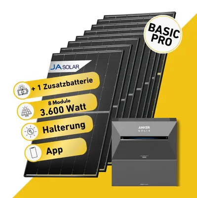 Produktbild von Balkonstrom Balkonkraftwerk 3600W mit Speicher | 1xZusatzspeicher | Blechdachhalterung | 2xSolarmodul Bifazial | Anker Solix 3 Pro| Kabel 15m