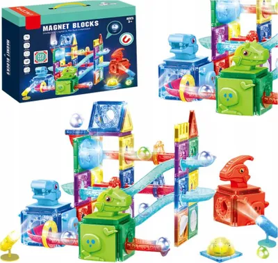 Zdjęcie produktu dla Świecący Tor Magnetyczny Led Klocki Konstrukcyjne Dinozaury Zestaw 123 El