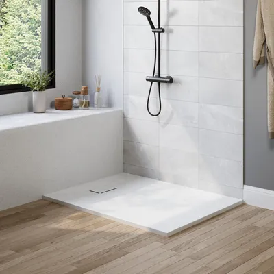 Produktbild von DeerValley Duschwanne 120x90cm – SMC rutschfest mit Ablaufgarnitur 90mm Duschtasse bodengleich zuschneidbar flach Duschablauf Dusche barrierefrei