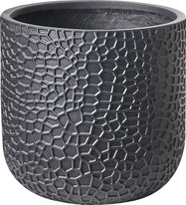 Produktbild von BELIANI Blumentopf Schwarz Lehm-Faser-Mischung Rund 43x43x42 cm Modernes Design Großer Blumenkübel Übertopf Blumentrog Pflanzgefäß Indoor & Outdoor