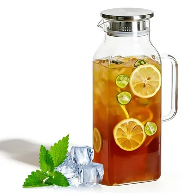 Glaskaraffe 2000 ml, Borosilikatglas, mit Deckel, V-Ausguss