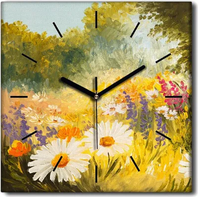 Produktbild von Coloray Uhr auf Leinwand 30x30 cm Wand Uhr Dekoration Wohnzimmer Segeltuch schwarze Hände -Gänseblümchenwiese Natur.
