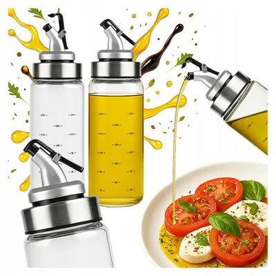 Obrázok produktu pre 2 dávkovače na fľaše z fínskeho skla s odmerkou 0,3 l, vhodné na olivový olej, ocot, sirup, omáčky a oleje