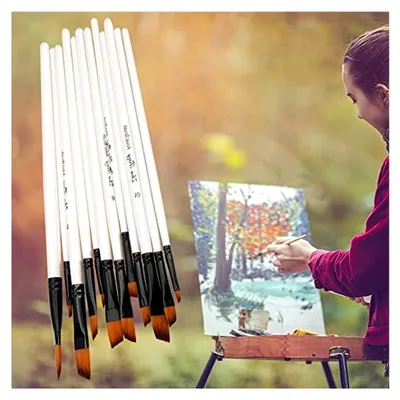 Produktbild von Pinselset für Künstler, 12-teilig mit flachen und schrägen Spitzen, Nylonhaare für Acryl-, Aquarell- und Ölmalerei