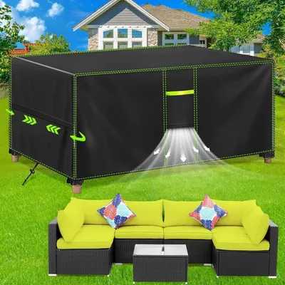Image de Housse de protection pour meubles de jardin, imperméable, résistante aux intempéries, en Oxford 420D, rectangulaire, dimensions 200x160x70 cm, couleur noire